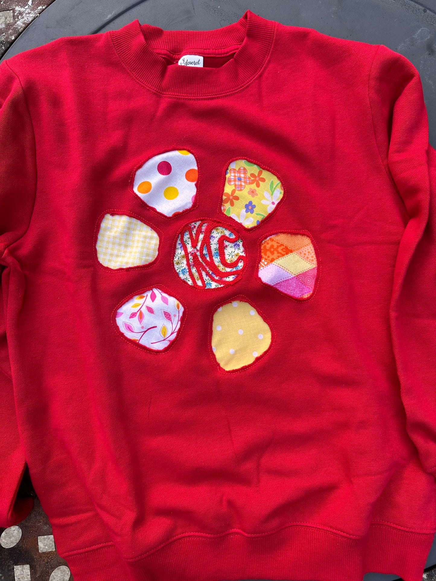 Red Reverse Appliqué Kids Sweatshirts