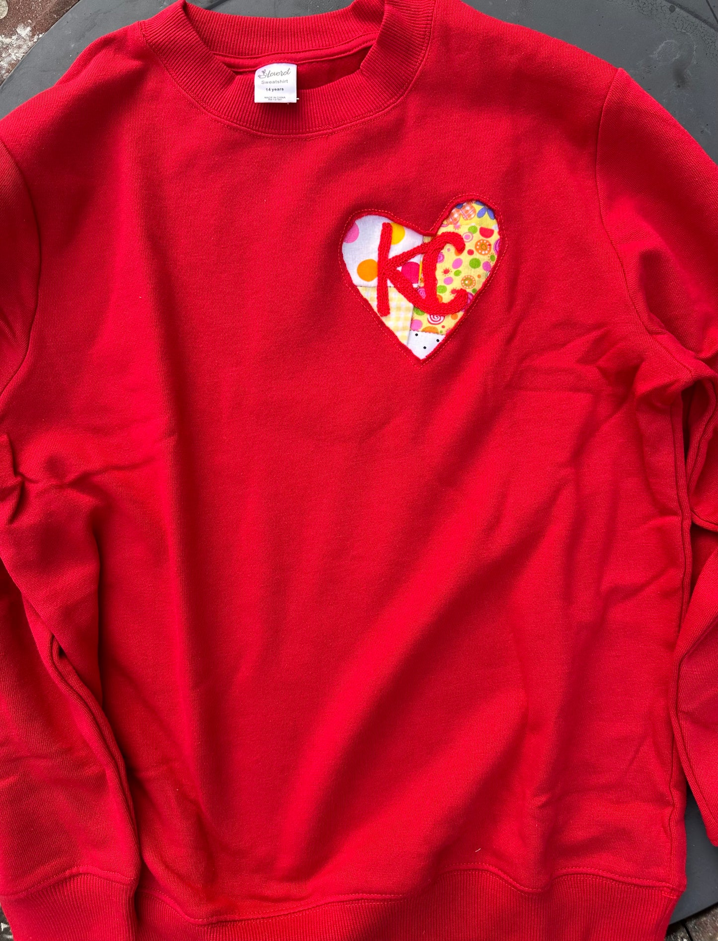Red Reverse Appliqué Kids Sweatshirts
