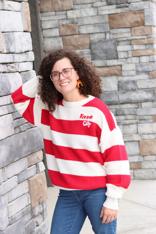 Red and White Striped Kansas City Sweater