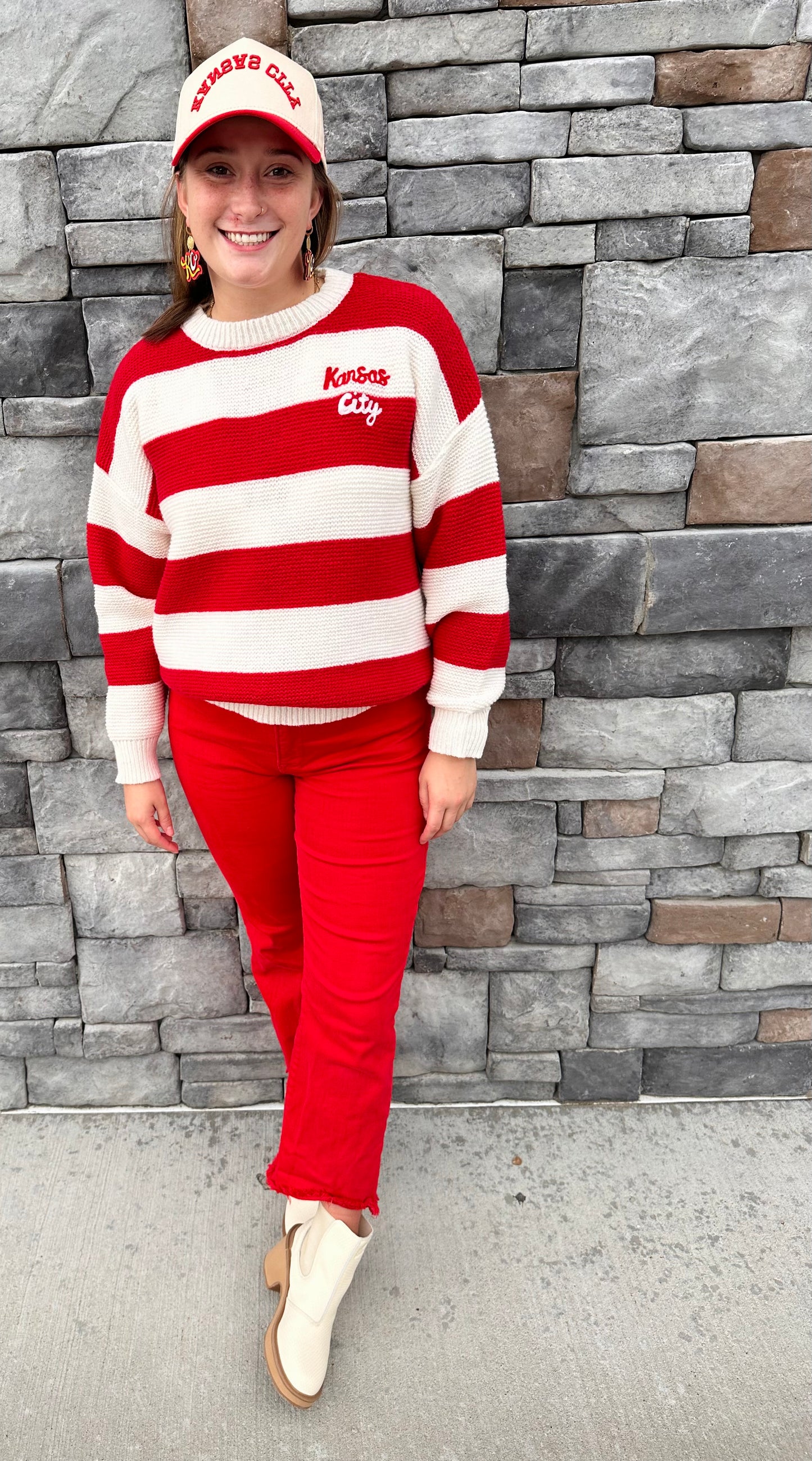 Red and White Striped Kansas City Sweater