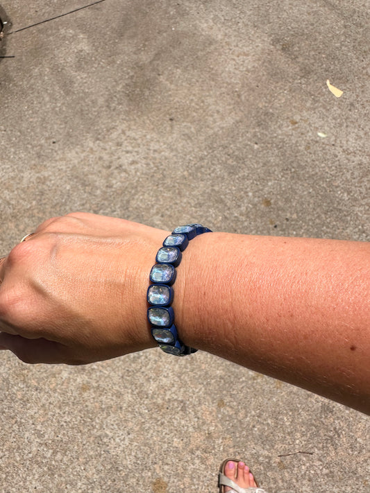 Navy Rectangle Beads Bracelet