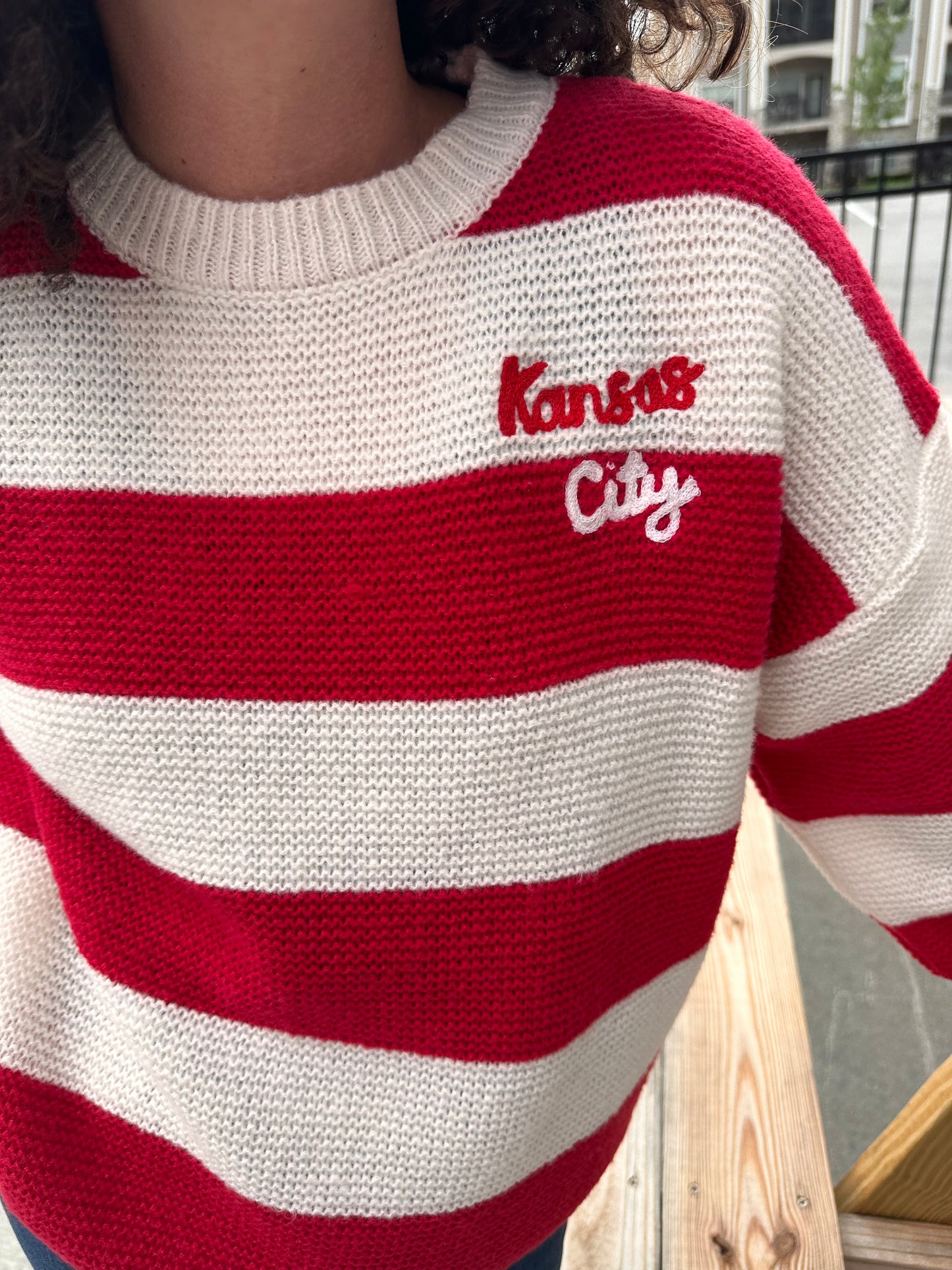 Red and White Striped Kansas City Sweater