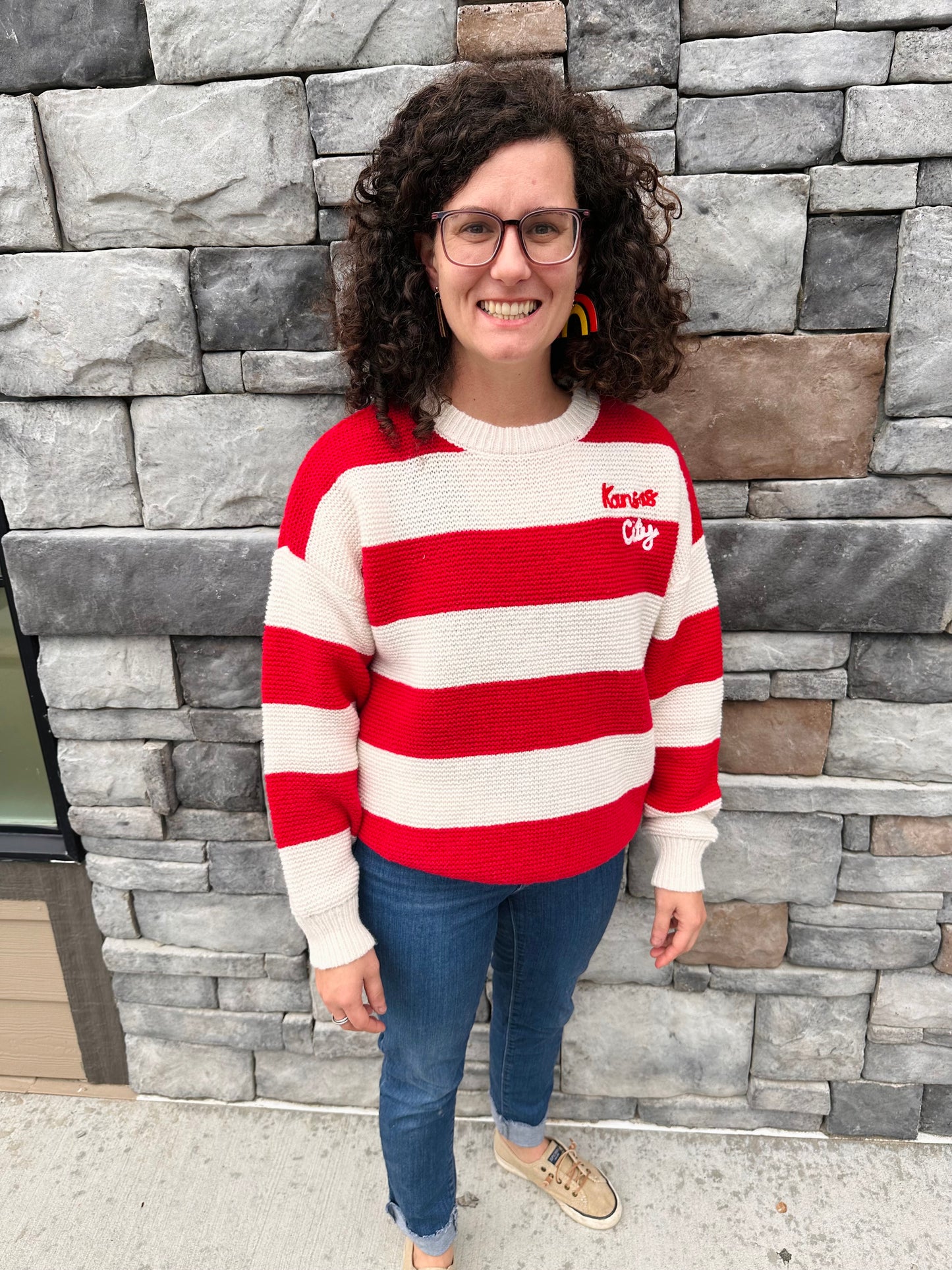 Red and White Striped Kansas City Sweater