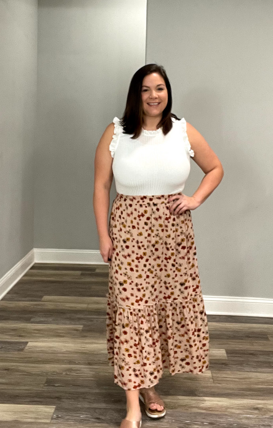 Floral Tiered Midi Skirt